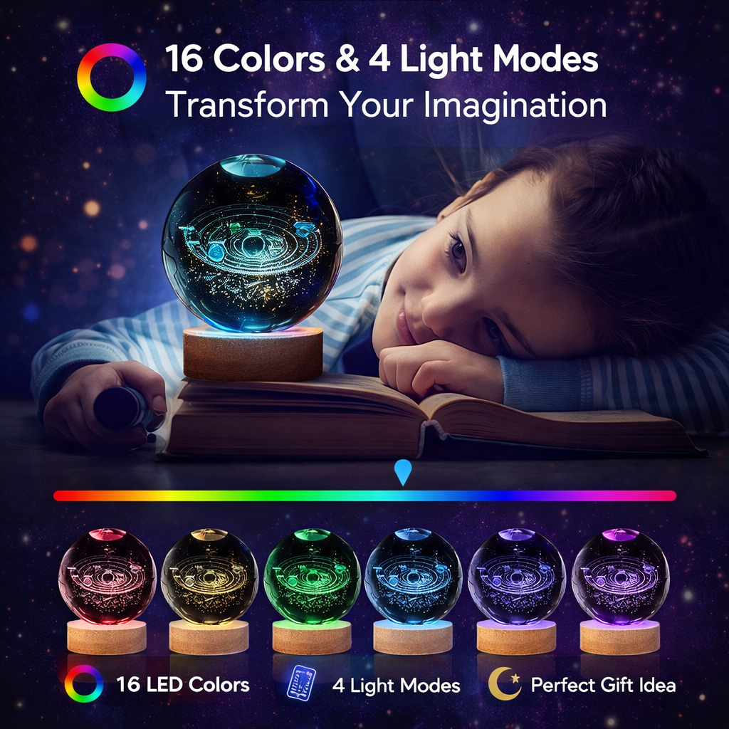 NexAura Galaxy Crystal Lamp – 3D Solar System LED Night Light