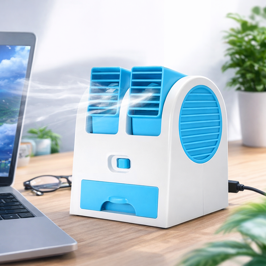 Portable USB Mini Air Cooler – Personal Desk Fan with Water Cooling & Adjustable Dual Vents