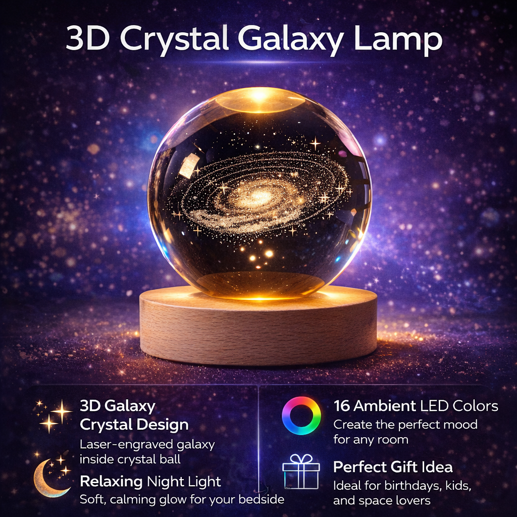 NexAura Galaxy Crystal Lamp – 3D Solar System LED Night Light