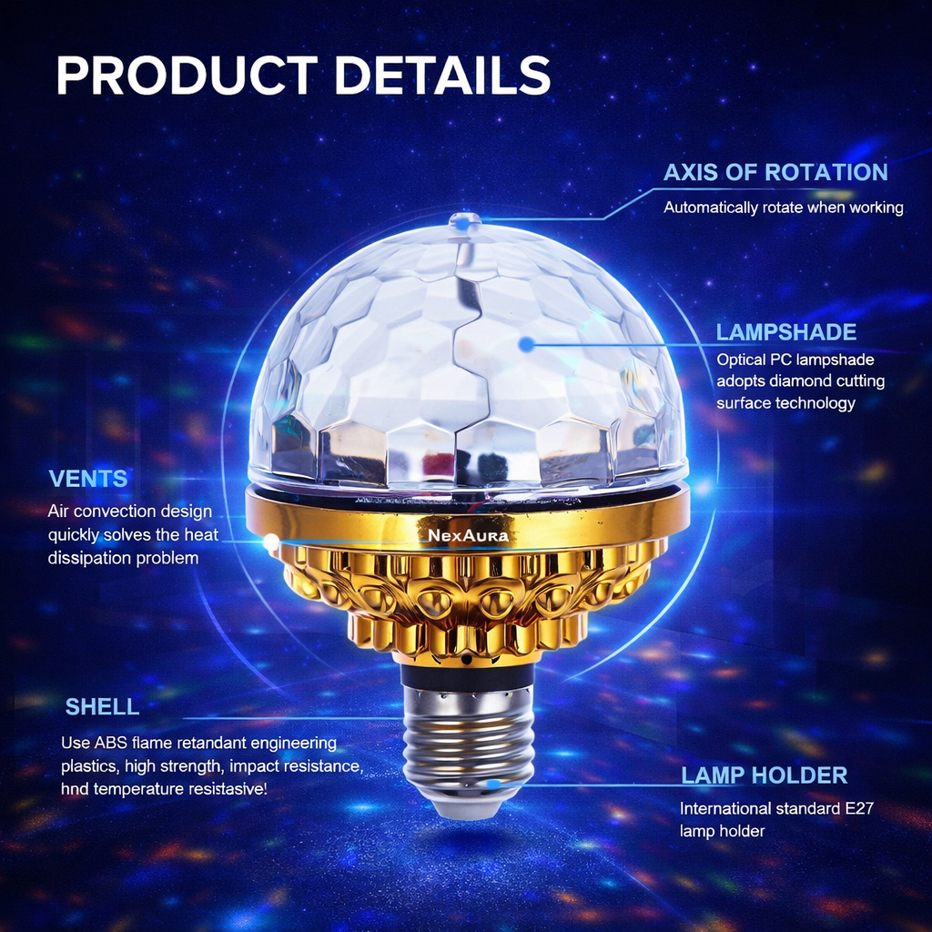 NexAura PrismGlow Rotating LED Party Light