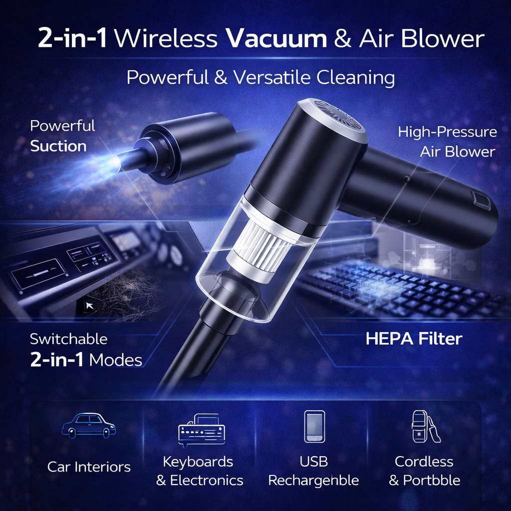 NexAura Air Duster Pro – 2-in-1 Wireless Vacuum Cleaner