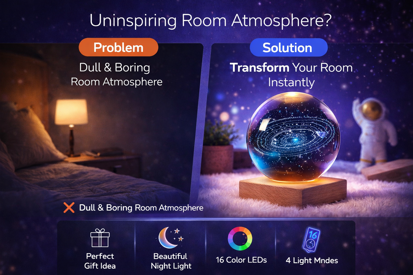 NexAura Galaxy Crystal Lamp – 3D Solar System LED Night Light