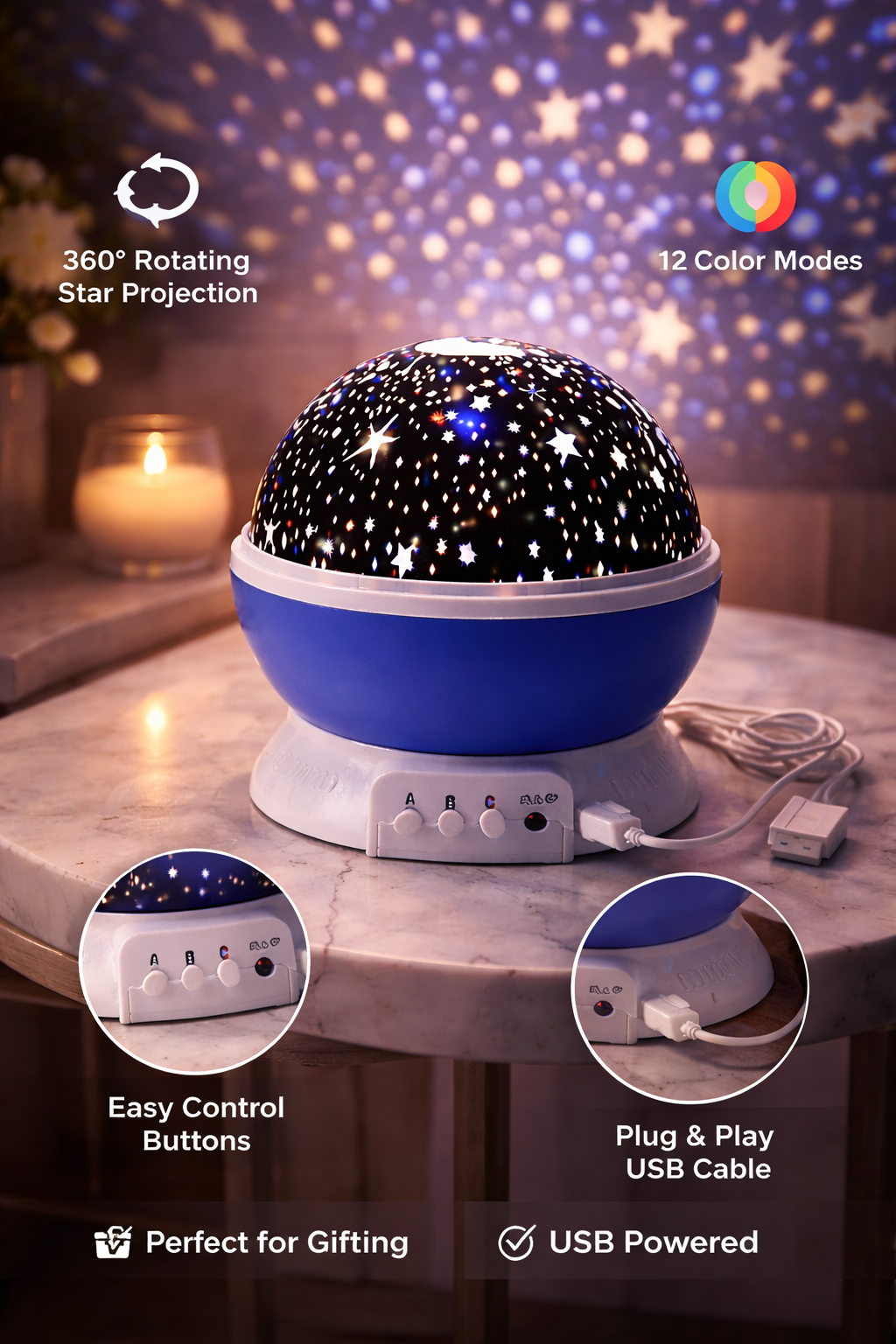 NexAura AstroGlow 360° Galaxy Projector