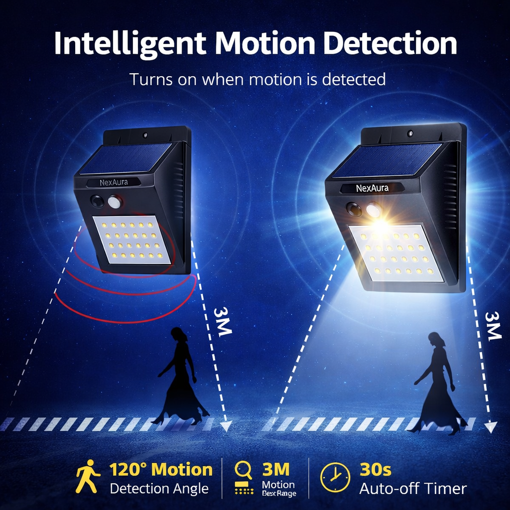 NexAura Smart Solar Motion Sensor Security Light